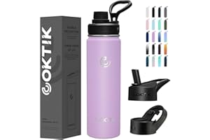 COKTIK Insulated Stainless Steel Water Bottle With Straw Lid, 22 oz Wide Mouth Double Wall Vacuum Insulated Water Bottle Leakproof Lightweight for Hiking, Biking, Running(Lilac)