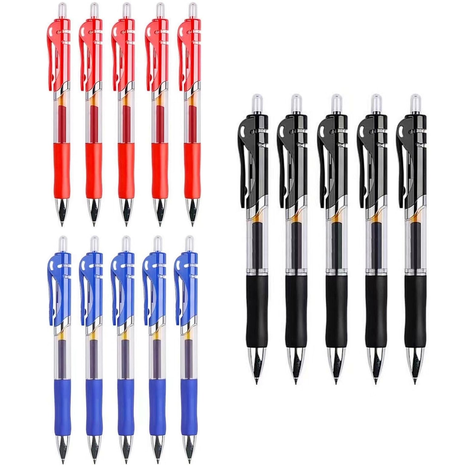 JZK 15 X Retractable Ballpoint Pens 0.5mm Rollerball Pens, Black gel ink rollerball Pens, Blue Pen, Red pen for Office School and Home