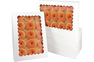 qiqee Auto-pop Up 14x10x2.5 Inch White Cookie Box with Window 15Pcs Pastry Macaron Bakery Box For Packaging