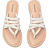 Ataiwee Women's Casual Flat Slide Sandals - Dressy Comfortable Criss Cross Strappy Summer Sandals,Open Toe Multi Strap Beach Flat Thong Sandals.