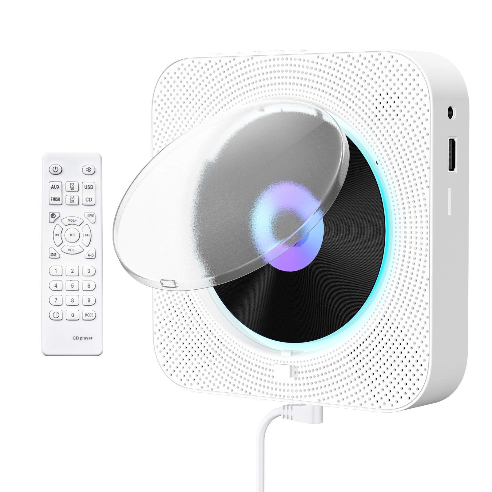 Photo 1 of Qoosea Portable CD Player with Bluetooth Wall Mountable CD Music Player Home Audio Boombox with Remote Control FM Radio Built-in HiFi Speakers MP3 Headphone Jack AUX Input Output