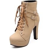 Bellirala Womens Platform Lace Up Biker Boots Chunky High Heel Booties Buckle