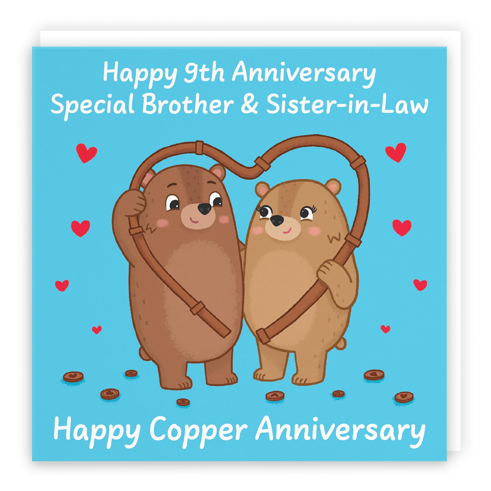 Hunts England - Brother And Sister In Law 9th Anniversary Card - Copper Anniversary - 9 Years - Cute Fun Bears Card For Brother & Sister-in-Law - Love Story Collection