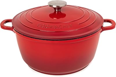 nuovva Non-Stick Aluminium Pot with Lid 4L 24cm Red Dutch Oven