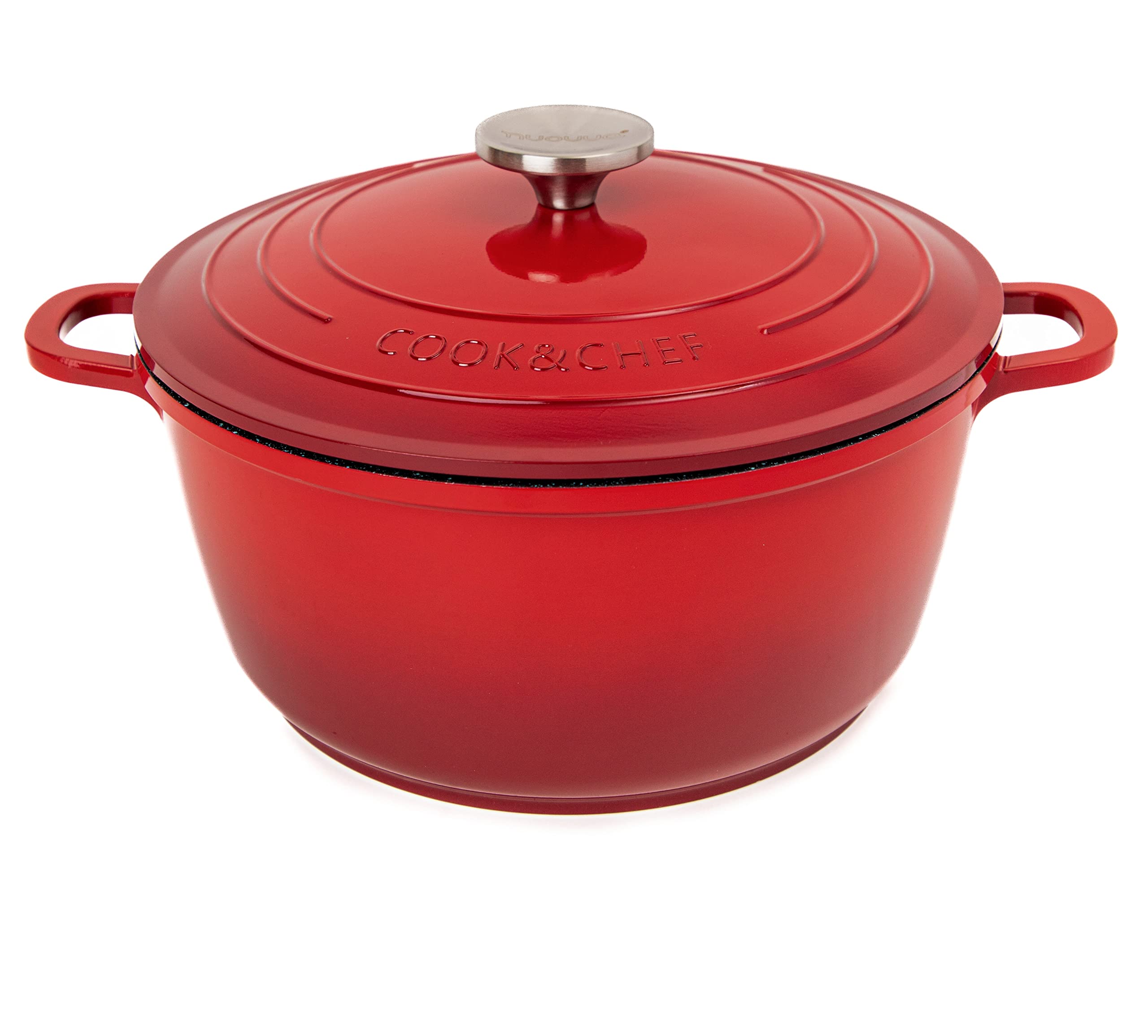 Non-Stick Aluminium Pot with Lid – Sturdy Deep Dutch Oven – Casserole Pot with Ergonomic Handles – 4L, 24cm, Red – Oven Safe Cooking Pot – by Nuovva