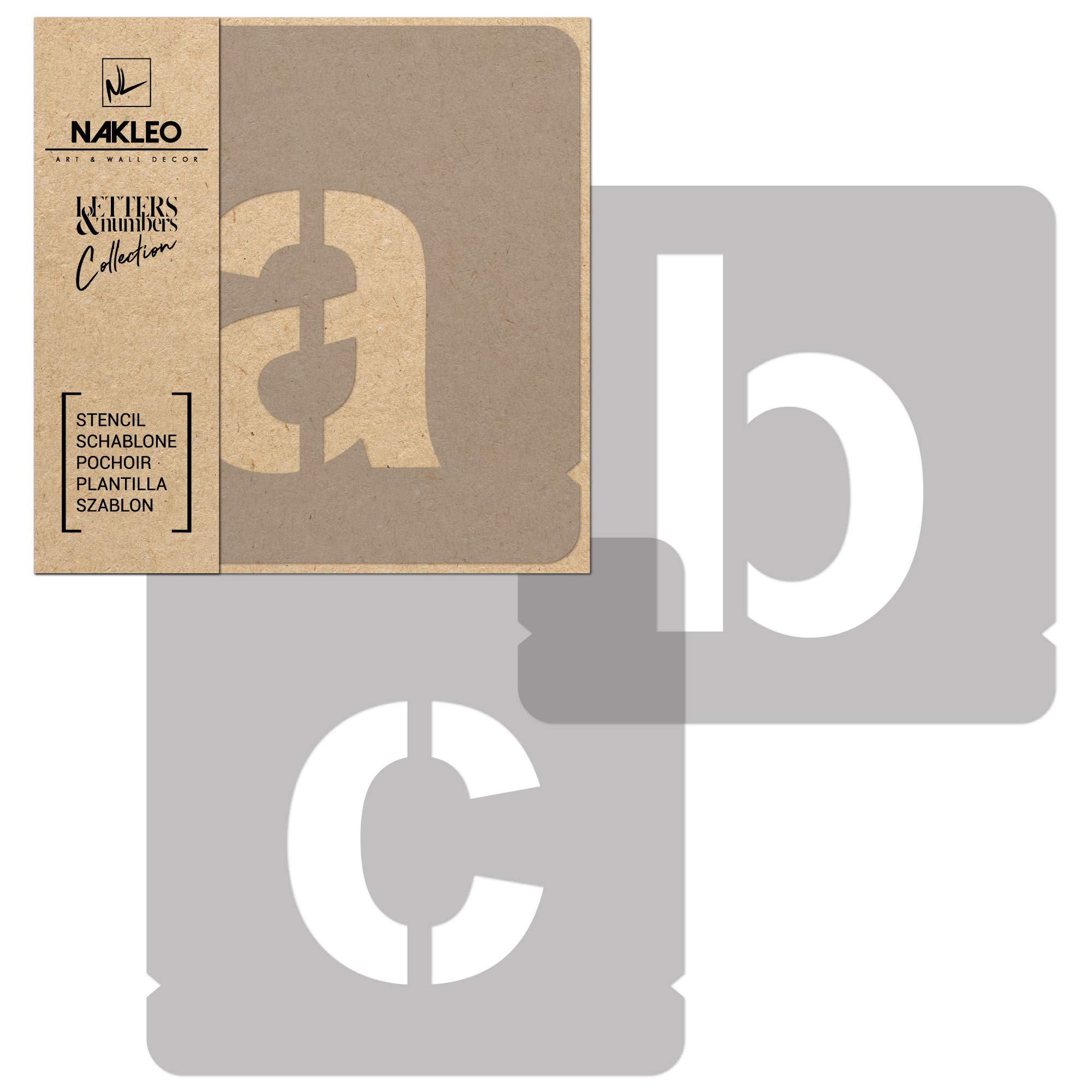 NAKLEO Alphabet Painting Stencils Set 42 Pcs, 7 cm Letters & Numbers Modern Sans Small Font, Reusable Plastic Drawing Templates for Crafts, DIY Wall Floor Wood