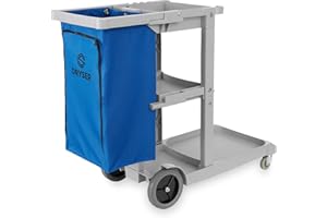 Dryser Commercial Janitorial Cleaning Cart on Wheels - Housekeeping Caddy with Shelves and Vinyl Bag