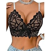 SOLY HUX Women's Bralettes Sheer Glitter Sparkly Straps Wireless Push Up Bras Lingerie