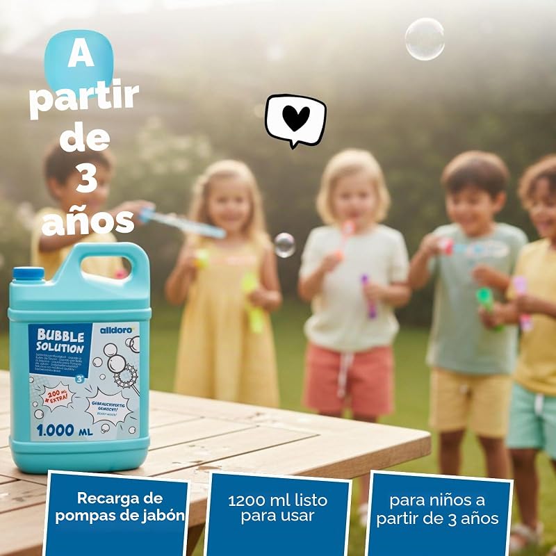 Líquido para pompas de jabón, 1200 ml Listo para Usar, garrafa