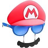 Sun-Staches Official Super Mario Sunglasses | Mario Luigi Peach Bowser Yoshi Wario or Waluigi Costume Accessory | Fits Most