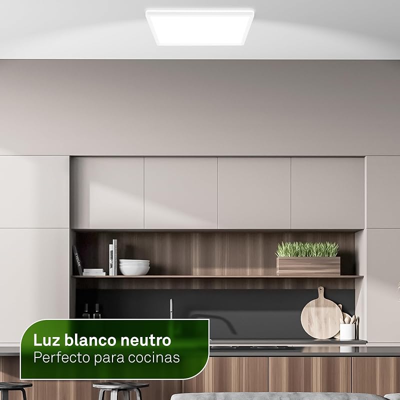 - Lámpara techo LED, CEE A fuente de luz, 14,2 W 3000 lm, diseño extraplano, luz indirecta, panel luminoso moderno, iluminación salón, cocina,dormitorio, pasillo, 42x42x3 cm, blanco