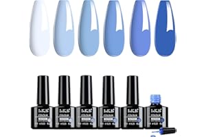 LKE Gel Nail Polish Set Summer 6 Color Light Baby Ocean Blue White Gel Polish Set Gel Nail Kit Soak Off U V/LED Nail Lamp Nail Art Design Manicure Pedicure for Home DIY & Salon Gifts