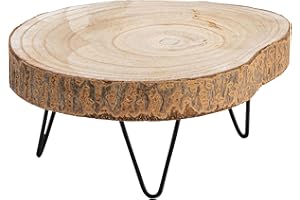 Creative Co-Op Small Paulownia Wood Pedestal with Metal Legs