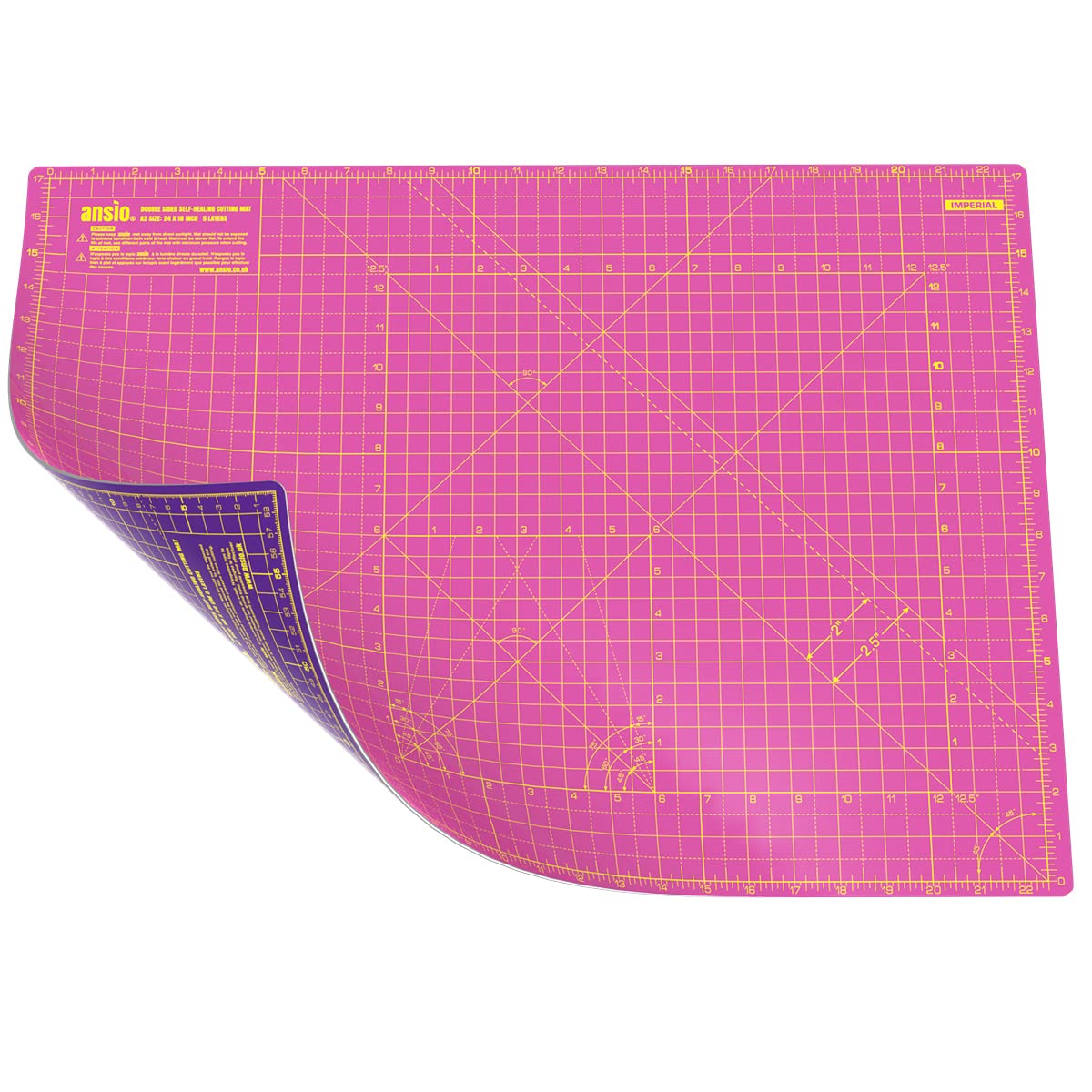 ANSIO Craft Cutting Mat Self Healing A2 Double Sided 5 Layers - Quilting, Sewing, Scrapbooking, Fabric & Papercraft - Imperial/Metric 22.5 Inch x 17 Inch / 59cm x 44cm - Super Pink/Royal Purple