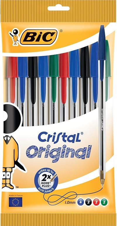 BIC Cristal Original Ballpoint Pens 1.0 mm Fine Point Pack of 10 Assorted