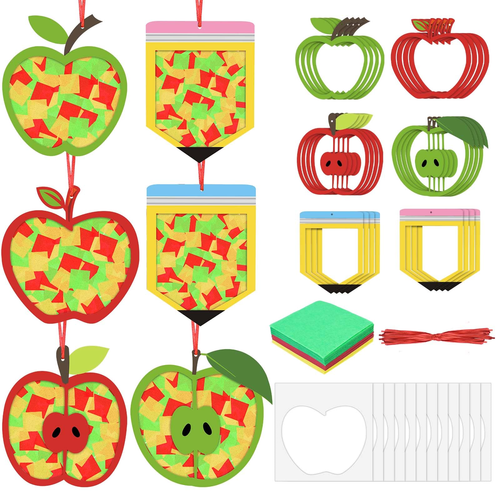 Photo 1 of 24Pcs Apple Pencil Tissue Paper Sign Apple Craft Kit for Kids Back to School DIY Fall Craft Kit Pen Apple Craft Bulk Apple Suncatchers Hanging Ornament for First Day of Classroom Actives Windows Decor