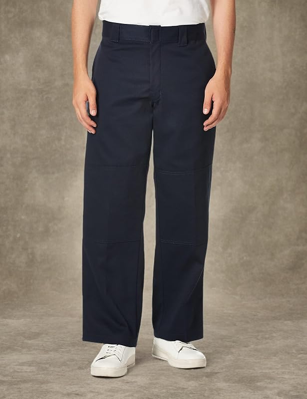Mens Flex Double Knee Work Loose Straight Fit Pants, Dark Navy, 32W x 30L US