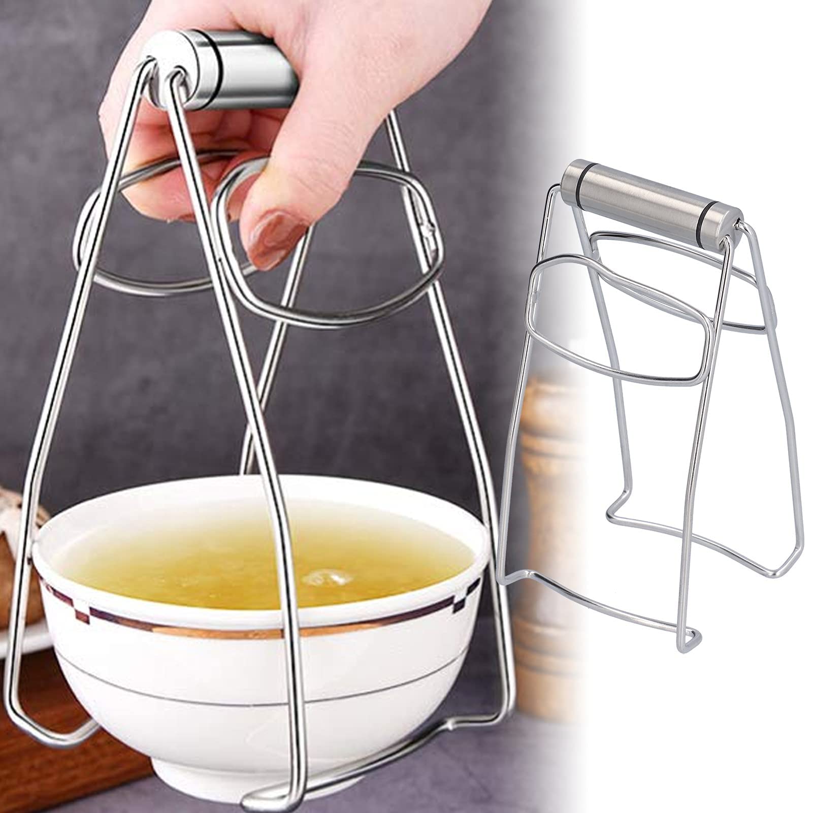 2PCS Hot Bowl Dish Plate Gripper Clips, 20cm x 7.5cm Stainless Steel Hot Bowl Clip Foldable Dish Holder Steamer Lifter Picker Heat Insulation Plate Tong Anti-Hot Clamp Gripper