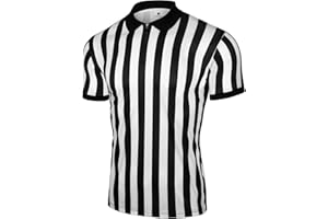 FitsT4 Sports Mens Official Black & White Stripe Referee Shirt Zipper Collared Short Sleeve Umpire Jersey Costume Ref Uniform