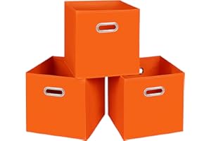STOREONE Fabric Storage Bins Cubes Baskets Containers-(11X11X11) with Dual Handles for Shelf Closet, Nursery Home ， Bedroom Organizers, Foldable Set of 3 (Orange)