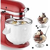 EZATO Ice Cream Maker Attachment for KitchenAid, Fits KitchenAid 4.5/5QT & 6QT Mixers, Frozen Ice Cream & Sorbet Gelato Maker, 2 Quart, White