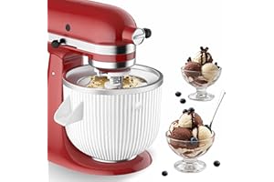 EZATO Ice Cream Maker Attachment for KitchenAid, Fits KitchenAid 4.5/5QT & 6QT Mixers, Frozen Ice Cream & Sorbet Gelato Maker, 2 Quart, White