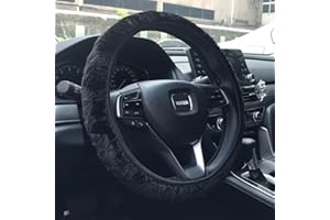 KAFEEK Elastic Long Microfiber Plush Steering Wheel Cover for Winter Warm, Universal 15 inch, Anti-Slip, Odorless, Black