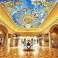 KOMNNI 3D Luxury Style Pattern Ceiling Wall Mural Wallpaper, Removable Self Adhesive 3D Mural Bedroom Living Room Kids Room TV Sofa Background Wall Wallpaper