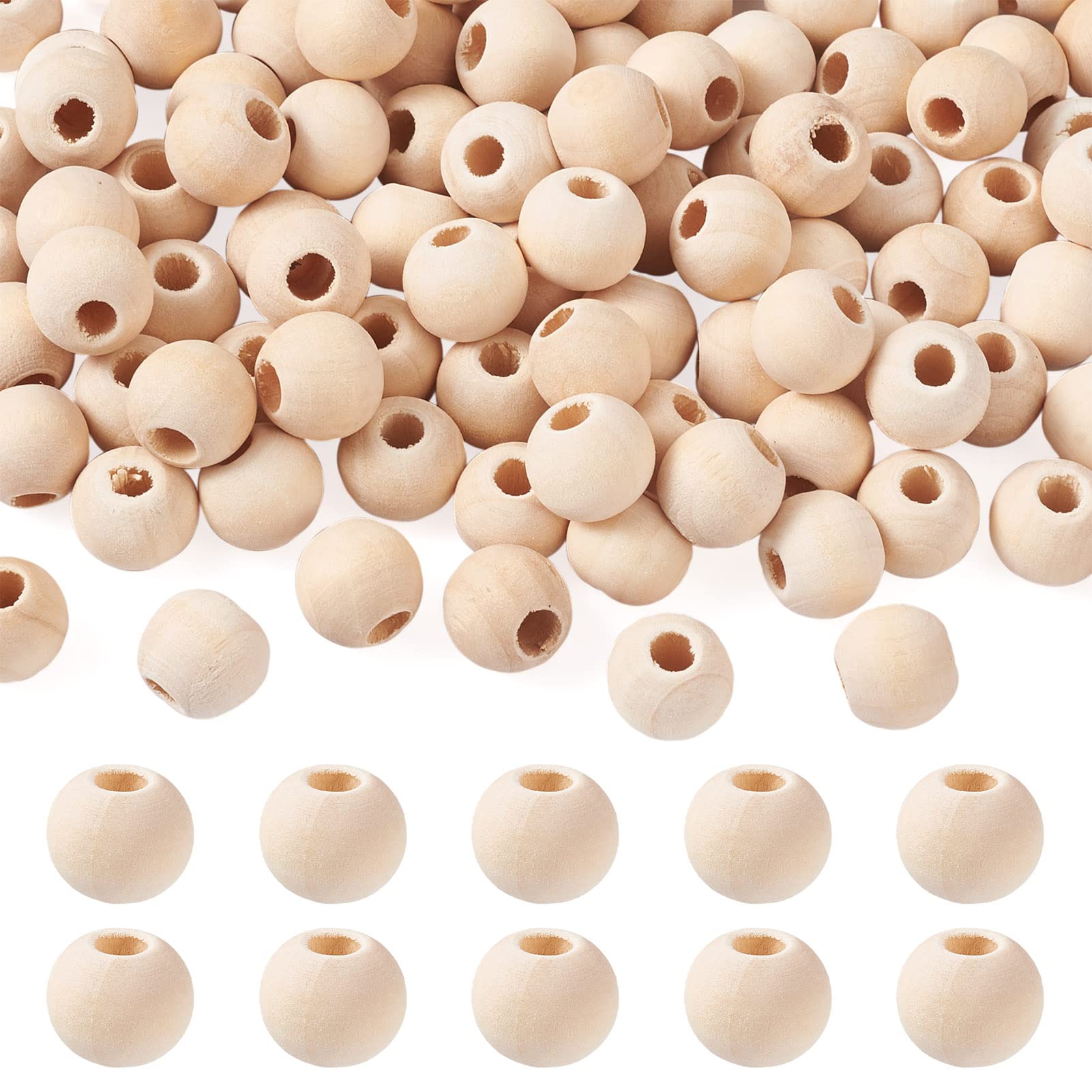 PandaHall 100pcs 12mm Natural Round Wood Beads Large Hole Unfinished Wooden Ball Spacer Loose Beads with 5mm Hole for Crafts DIY Handmade Decorations Jewelry Making, Antique White