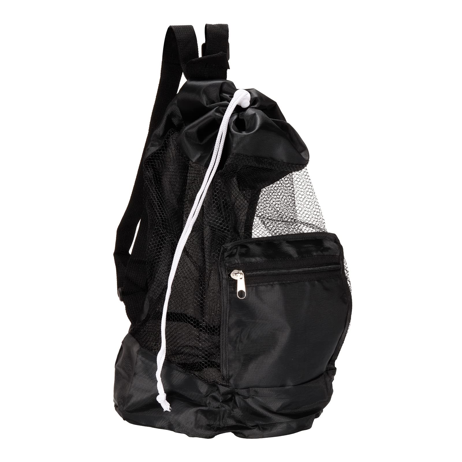 PATIKIL Mesh Beach Bag, Washable Large Mesh Backpack Sea Shell Organizers Bathroom Drawstring Storage Bags, Black