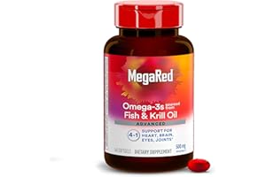 MegaRed Omega 3 Fish Oil Supplement + Krill Oil 500mg, Advanced 4in1 EPA & DHA Omega 3 Fatty Acid Softgels (140cnt bottle), Phospholipids, Supports Brain Eye Joint & Heart Health