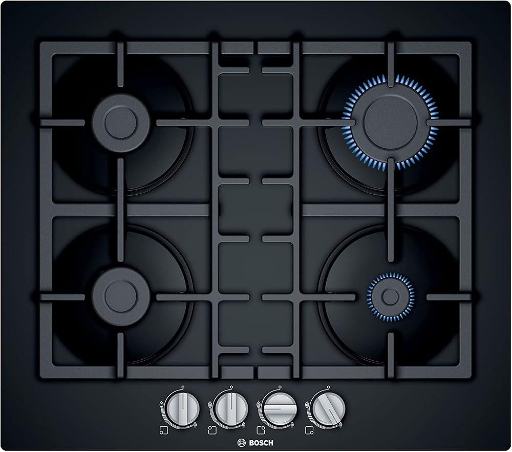 Bosch PNP6B6B90 Serie 4 Gas Hob 60cm Black Glass 4 Burners Cast Iron