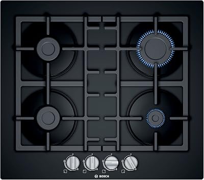 Bosch PNP6B6B90 Serie 4 Gas Hob 60cm Black Glass 4 Burners Cast Iron