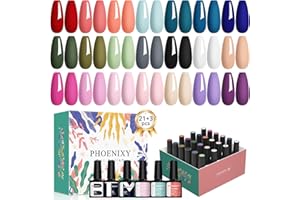 PHOENIXY 24 PCS Gel Nail Polish Set, 21 Colors Gel Nail Polish Kit with Base Glossy Matte Top Coat Black Gray Red Nail Kit Christmas Gifts for Women