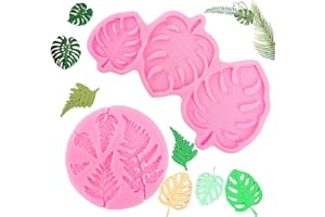 CODOHI Leaves Silicone Fondant Mold, Tropical Leaf Monstera Fern Leaves Cake Decorating Fondant Mold for Cake Chocolate Baking Summer (Pink)