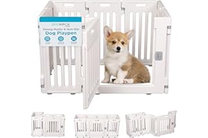 BIRDROCK HOME Dog Playpen w/Door, 8 Panel, 25.6in H | Strong Plastic, Non-Slip Puppy Playpen, Secure Pet Gate | Indoor Outdoor Fence | Configurable Panels | Small Pets - White