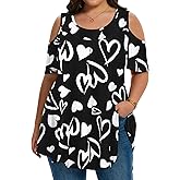 LARACE Plus Size Cold Shoulder Tops for Women Short Sleeve Tunics Shirts Loose Summer Clothes Blouses to Wear with Leggings