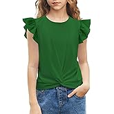 Arshiner Girls Shirt - Short-Sleeve Twist Front T-Shirt for Girls with Cute Flying Sleeves - Summer Blouse Tunic Tee Tops