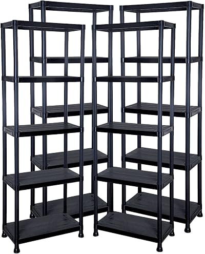 Top Home Solutions 4x 5 Tier Black Plastic Shelving Unit 60cm Wide Heavy Duty