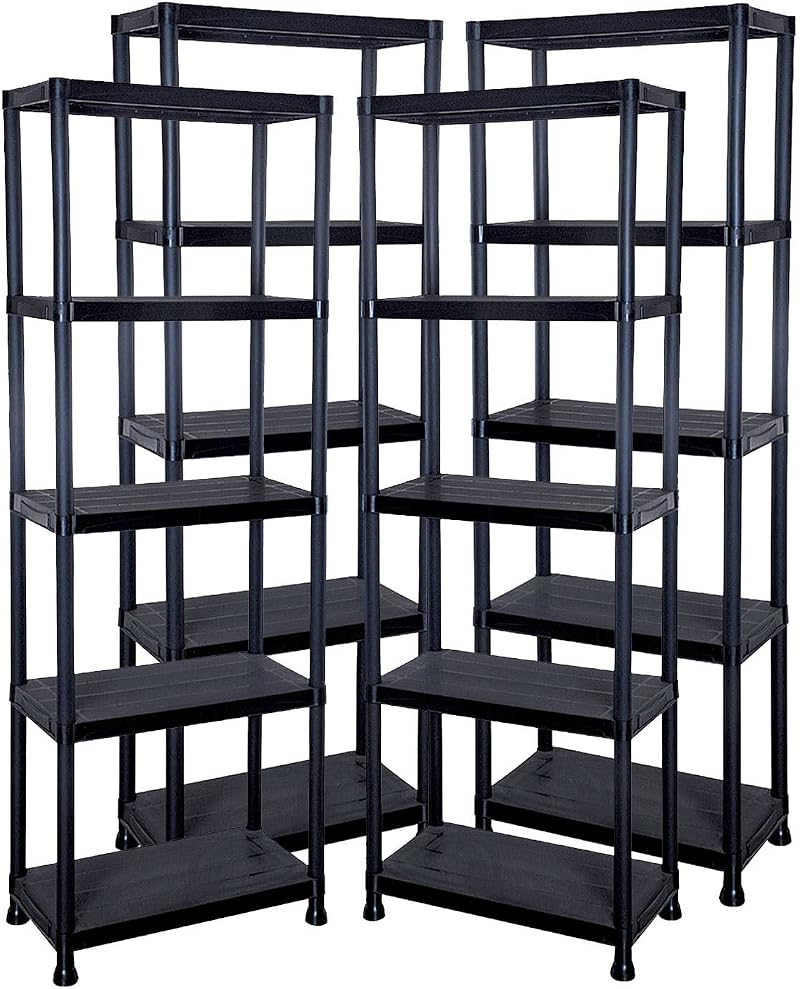 Top Home Solutions 4x 5 Tier Black Plastic Shelving Unit 60cm Wide Heavy Duty