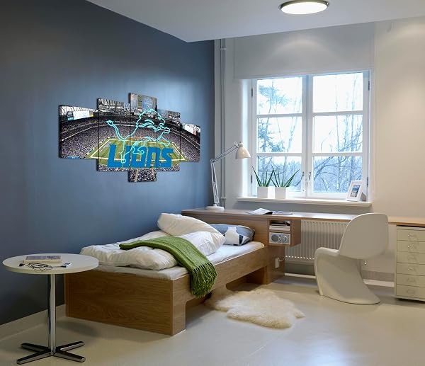 GENERIC (60X100CM/5PCS) FRAMED CANVAS PRINT ORIGINAL POSTER – DETROIT FORD FIELD WITH THE LIONS NEON SIGN – AMERICAN FOOTBALL WALL ART FOR HOME AND OFFICE DECOR