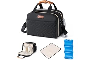 BABEYER Breastmilk Cooler Bag with Ice Pack Fits 6 Baby Bottles Up to 9 Ounce, Compatible with Wearable Breast Pumps & Accessories-Black