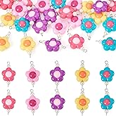 Cheriswelry 30Pcs Flower Connector Charms Acrylic Flower Pendants Floral Necklace Charms with Hanging Loops 30mm for DIY Bracelet Earring Jewelry Making