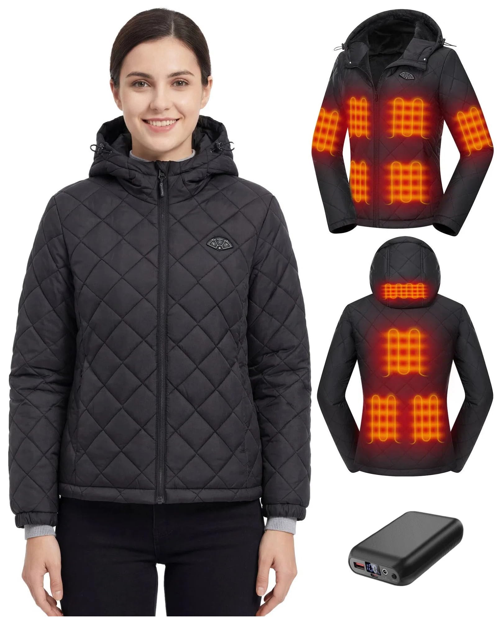 Photo 1 of Topdot Quilted Heated Jacket for Women with 16000mAh 7.4V Battery Pack, 10 Heating Zones Lightweight Women's Heated Jacket