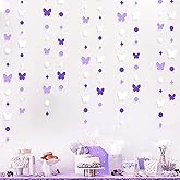 40Ft Lavender Butterfly Garland Purple White Hanging Circle Polka Dot Star Butterflies Streamer Banner for Spring Engagement Wedding Birthday Bridal Shower Bachelorette Lilac Party Decoration Supplies