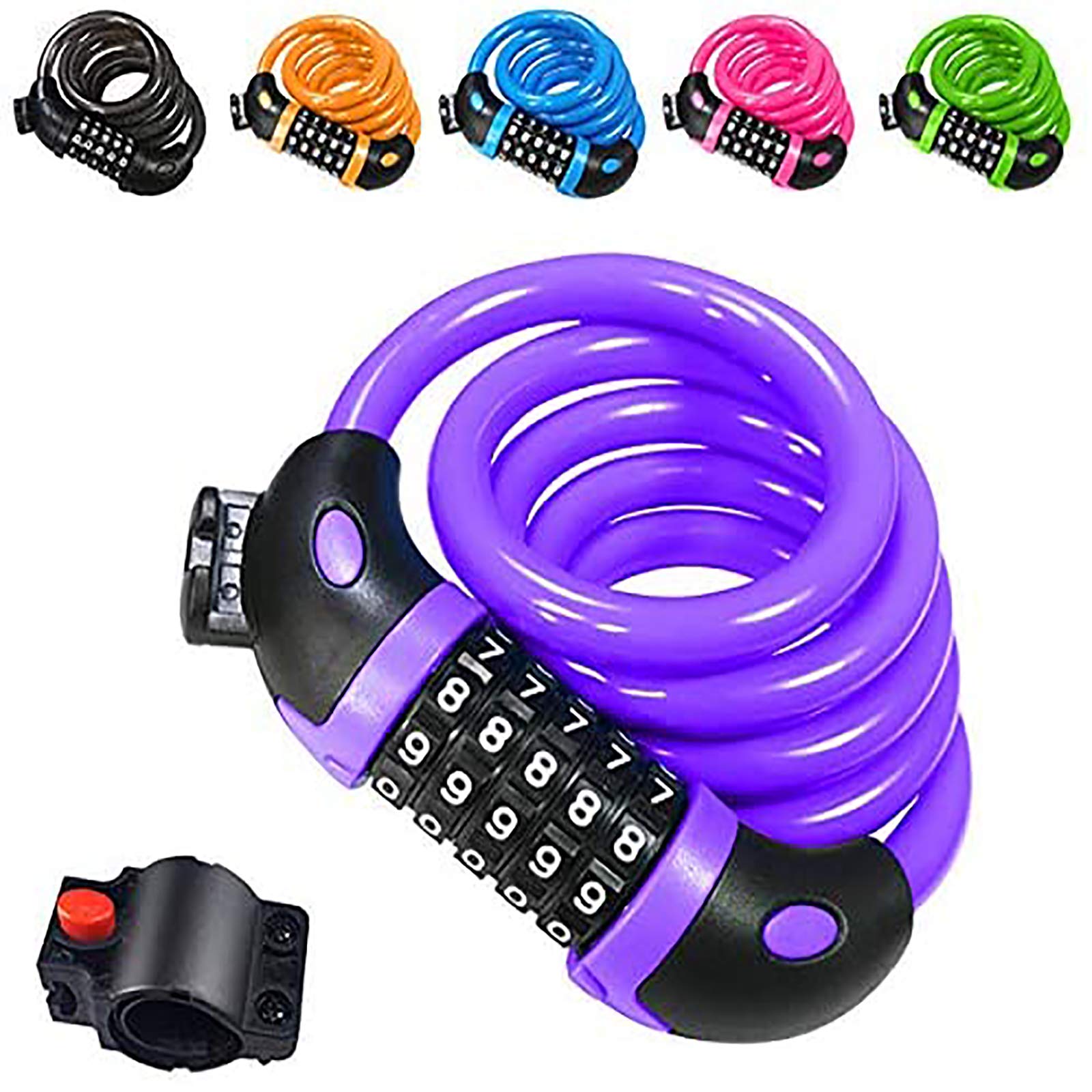 REHKITTZ Bike Lock Bicycle Locker Combination 5 Digit 120cm/12mm Long Cycle Cable Locks Bikes Chain High Security for E-Bike Mountain Bike Outdoor Ski Gate Accessories Purple