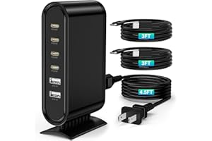 Essri 114W 6Port GaN USB C Hub Charging Station Block with 4 PD 3.0 & 2 USB A Ports - High-Speed Fast Charging Cube Box Power Adapter Plug for iPhone Pro Max,Samsung Android,More,with 2 x 3Ft C Cable