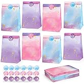 HEJIN 30PCS Tie Dye Party Bags with Stickers, Pink and Purple Small Gift Bags, Mermaid Unicorn Birthday Party Favors Bags for Girls Goodie Bags for Kids Birthday Party, Baby Shower, Halloween, Wedding