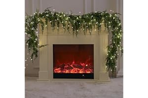 MISSPIN 9ft Christmas Garland with String Lights, Real Touch Cedar Pine Garland, Green Artificial Greenery Garland for Table, Mantle, Wall, Indoor, Outdoor Christmas Decorations