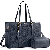 LOVEVOOK Laptop Bag for Women Vintage Leather Work Tote 15.6 inch Large Capacity Computer bag with Clutch Purse for Office, Travel, Casual